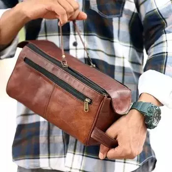 11 Защитная сумка для туалетных принадлежностей из козьей кожи, набор для бритья, мужской чехол для бритья 11 x 4 x 5 in коричневый