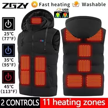11 зон с подогревом, куртки с электрическим подогревом, осенне-зимняя спортивная одежда, пальто с подогревом, жилет с капюшоном, USB-нагревательная куртка для кемпинга, тепловой жилет S чёрный