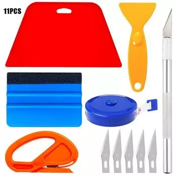 11Car Film Tool Kit Red Trapezoidal Scraper Graver Sealed Plastic Scraper Tape Measure