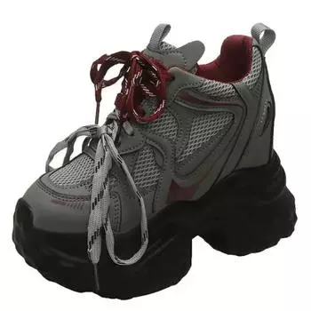 11CM New Autumn Breathable Women Chunky Casual Shoes High Heels Women Wedges Mesh Sneakers Thick Soles Trainers Platform Shoes 34 серый