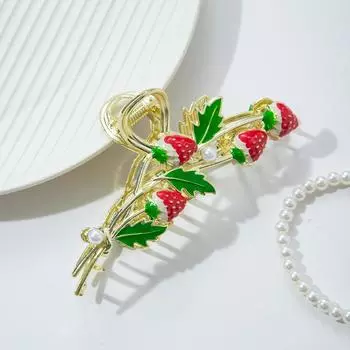 11cm Strawberry Hair Claw Clip Cute Metal Hairpin Strong Non-slip Shaping Hairpin Pink Oil Drop Hair Claws Accessories For Women One Size