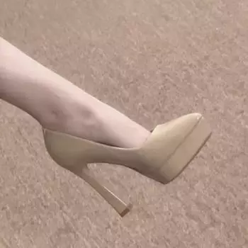 11cm Style Banquet Pointed Pedal Super High Heels Temperament Patent Leather Waterproof Table Thin Heel Shallow Mouth Single Shoes Women 34