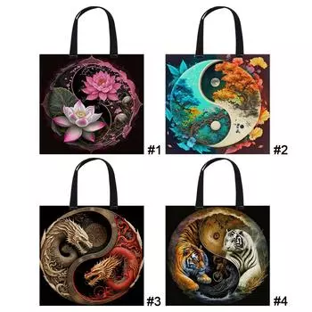 11CT Lotus Trees Dragon Tiger Cross Stitch Холщовая сумка-тоут Набор для вышивки крестом Холщовая сумка DIY Швейная сумка для проекта Подарок для друзей 4