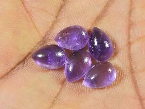 11Cts. Natural Amethyst Pear Crytsal Cabochon Gemstone 05Pcs Lot 07X10MM RQ-1796