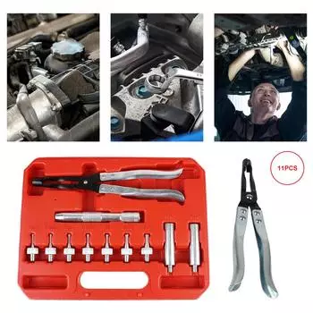 11pcs With Oil Seal Adapter Socket Set Oil Seals Clamp Pliers Car Engine Camshaft Valve Stem Disassembly Chromium Vanadium Steel