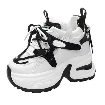 11СМ Женские сетчатые кроссовки на массивной подошве Летние туфли на высокой платформе Высокие каблуки Танкетки Повседневная обувь Женские дышащие спортивные кроссовки Папины кроссовки 35