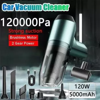 120000PA Мощный беспроводной автомобильный пылесос, мини-портативный ручной пылесос для автомобиля и бытовой техники, машина для очистки с сильным всасыванием чёрный