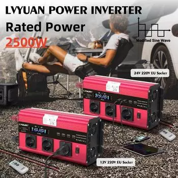 12000 Вт пиковая мощность 2500 Вт номинальная мощность 12 В до 220 В модифицированный инвертор для грузовиков, автофургонов солнечная автономная система с 3 розетками переменного тока, беспроводное дистанционное управление 12V-60Hz-EU Socket красный