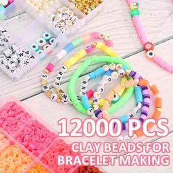 12000Pcs Clay Beads Bracelet Making Kit 48 Colors Clay Beads Crafts Kit with 3 Boxes DIY Clay Beads Spacer Beads Kit with Letter