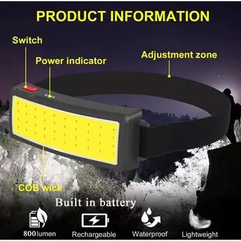 1200 мАч USB C перезаряжаемый светодиодный налобный фонарь COB, супер яркий налобный фонарик со встроенной батареей, портативный уличный фонарь для кемпинга и альпинизма 1000MAH
