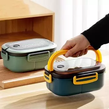 1200 мл 2-слойный ланч-бокс Bento с ложкой и вилкой, детские контейнеры для еды в микроволновой печи большой емкости, портативные герметичные для офиса и кемпинга 1200ml&2 ярко-розовый