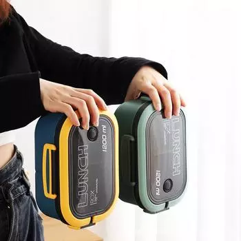 1200 мл 3-секционные пластиковые контейнеры для бенто с вилкой и ложкой, многослойные детские контейнеры для ланча, офисные рабочие контейнеры Tuppers Food 1200ml зелёный