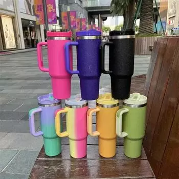 1200 мл, 40 унций, стакан с ручкой, бутылка для воды из нержавеющей стали, соломенная вакуумная чашка-термос, большая емкость, дорожная автомобильная кофейная кружка 40oz