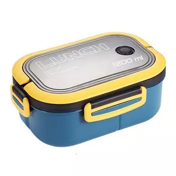 1200 мл Bento Lunch Box Двухслойная изоляция Lunch Box Контейнер с вилкой ложкой для студентов зелёный