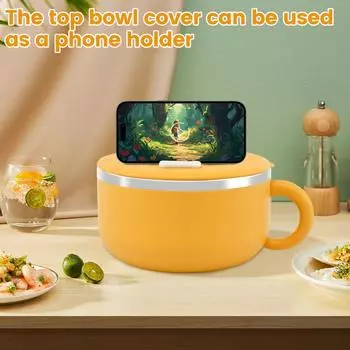 1200 мл Чаша для рамэна Чаша для лапши из нержавеющей стали с крышкой Термостойкие миски для лапши быстрого приготовления Плита Посуда Кухонные аксессуары чёрный