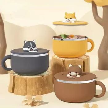 1200 мл Миска для лапши из нержавеющей стали 304, миски с ложкой, симпатичная большая емкость, фруктовый салат, суп, рис, контейнер для еды, столовая посуда, подарки