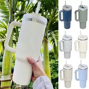 1200 мл пищевая чашка для кофе со льдом и ручкой, модная соломенная автомобильная кружка для воды с изоляцией из нержавеющей стали 1200ml