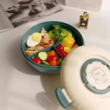 1200 мл портативные круглые двухслойные коробки для бенто с отделениями для ланч-боксов для детей, офисов, студентов, контейнеров для хранения еды, ланч-боксов