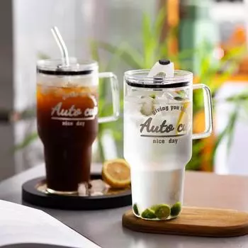 1200 мл прозрачная стеклянная кружка с крышкой и соломинкой пивной бокал чашка для кофе со льдом для домашнего бара кружка для сока молока чая чашки для воды посуда для напитков 1200ML