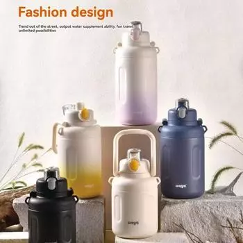 1200 мл термобутылка большой емкости соломенная кастрюля вакуумная нержавеющая сталь термокружка бутылка для воды тонна тонна ведро для студентов 1.2L чёрный