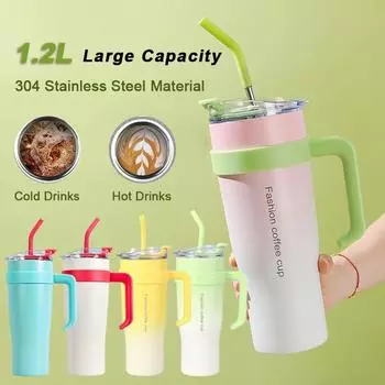 1200 мл термос, большая емкость, бутылка для воды с соломой, переносные дорожные вакуумные кружки, милые кофейные чашки, герметичная посуда для напитков 1200ml