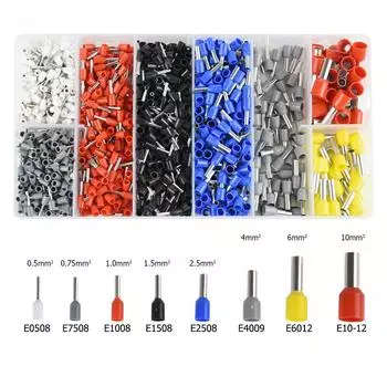 1200 шт. проводные наконечники, комплект изолированных обжимных штырей для электропроектов, AWG 24-7, 8 размеров, комплект для обжима наконечников