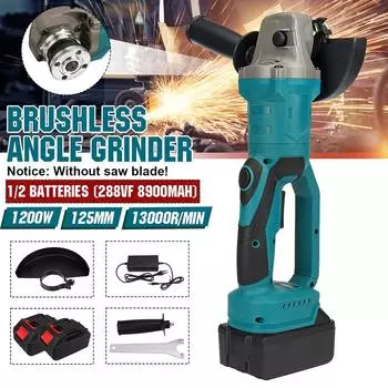 1200 Вт 125 мм Аккумуляторная бесщеточная угловая шлифовальная машина Электрический шлифовальный станок DIY Деревообработка Электроинструмент с 2 батареями Only machine