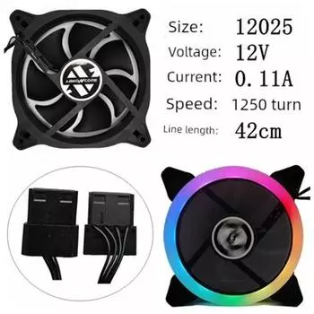 12025 Desktop Computer Host Water Cooling Fan 12cm Ultra-Quiet RGB Colorful Automatic Luminous Chassis Fan Big 4D Halo colorful