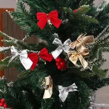 120-12 шт. банты для рождественской елки украшения красные золотые мини-ленты банты своими руками рождественские венки поделки для дома новогодние вечеринки украшения подарки 12PCS-(1 Pack) серебряный