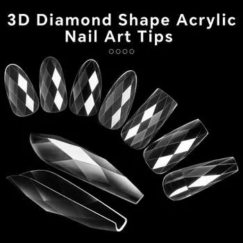 120/140 шт. 3D прозрачные алмазные накладные ногти миндальные балетные гробы прозрачные накладные ногти многоразовые полное покрытие акриловые типсы для самостоятельного изготовления