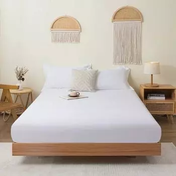120/150/180/200см Простыня на резинке Чистый хлопок Наматрасник Покрывала Эластичное постельное белье Мягкая простыня (Наволочка можно заказать) 2 Pillowcases белый