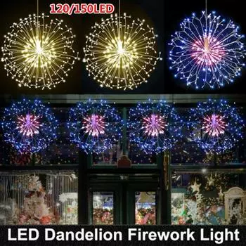 120/150 светодиодный фейерверк, 8 режимов, гирлянда, гирлянда, подвесной уличный сад, Рождество 120 LED теплый белый