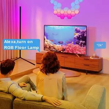 120/160 см Smart Tuya WiFi светодиодная панель с регулируемой яркостью RGB угловой напольный светильник Alexa Stand Light для игровой комнаты Декор для гостиной Подсветка для настроения