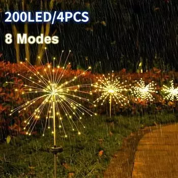 120-200 светодиодов Солнечный фейерверк Водонепроницаемый Уличный 8 режимов освещения Сказочный гирляндный светильник Рождественские солнечные огни Садовое украшение 120LED 1pcs синий