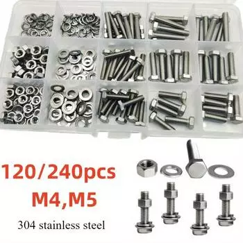 120/240-Piece Stainless Steel Hexagon Bolt and Nut Set - Durable, Corrosion Resistant, M4/M5 Size