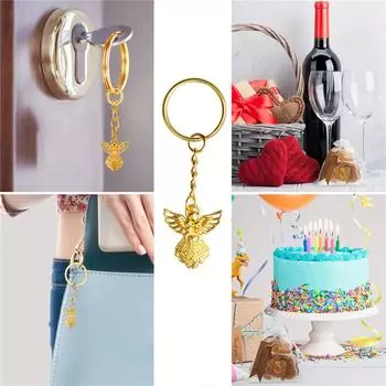 120 брелков-ангелов с белыми пакетиками и бирками с благодарностью, подарочные наборы на крещение ребенка. Идеальные брелки для ключей для вечеринок в честь рождения ребенка.