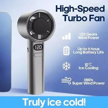 120 Gears Handheld Fan USB Portable 120 Wind Speed Mini Bladeless Hand Fans Rechargeable Office USB Electric Fan серый