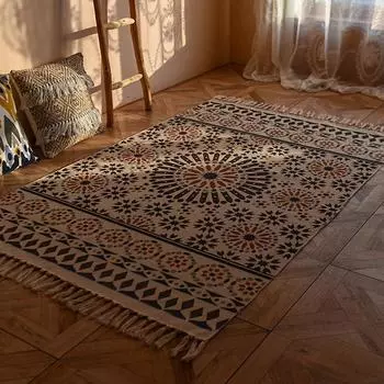 120 х 170 см богемный хлопковый льняной коврик с кисточками для гостиной, диван, коврик для спальни, прикроватный коврик для ног, длинный коврик татами, можно стирать в машине 1