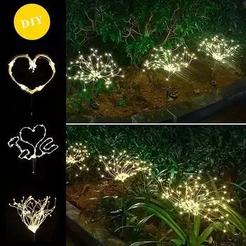 120 LED Solar Power Firework Lights Christmas Garden Fairy Lights Waterproof Outdoor Dandelion Lawn Lamp for Patio Garden Decor