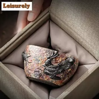 120 мл керамическая чашка ручной работы с рисунком дракона, чашка Rock Mine Master, золотая, с указателем, персональная чайная посуда Nowl Jianzhan, подарочная коробка