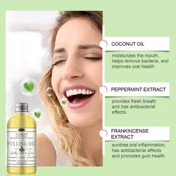 120 мл кокосового масла для вытягивания зубов, натуральное отбеливание зубов, чистка полости рта, устранение неприятного запаха изо рта, мята перечная