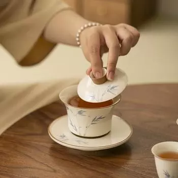 120 мл расписанная вручную миска с бамбуковой крышкой из хурмы, бытовая гайвань против ожогов, ручная работа, супница для приготовления чая, чашка для чая, чайные принадлежности