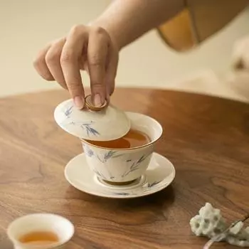 120 мл расписанная вручную миска с бамбуковой крышкой из хурмы, бытовая гайвань против ожогов, ручная работа, супница для приготовления чая, чашка для чая, чайные принадлежности