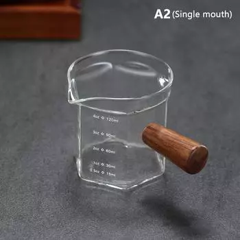 120 мл Стеклянная мерная чашка для эспрессо с деревянной ручкой, чашка для экстракции кофе со шкалой, высокая термостойкость, молочник, мерная кружка