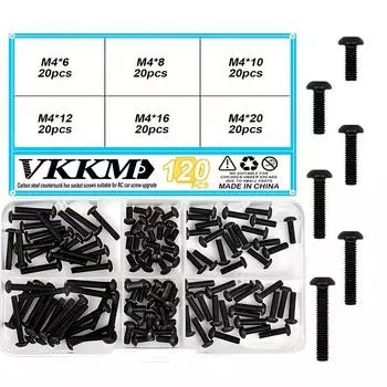 120 Pcs M4 Button Head Hexagon Socket Screws, Made of Black-Plated Carbon Steel. Applicable for Equipment Upgrading.