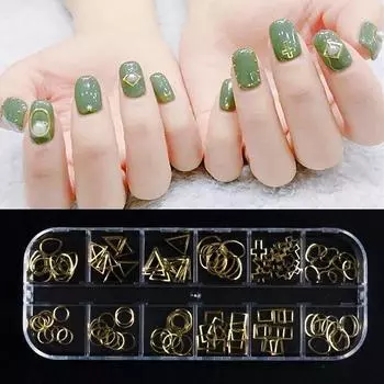 120 шт., 3D наклейки для ногтей, полые заклепки, художественное украшение, сделай сам, геометрическая металлическая кайма, Золотая, круглая, квадратная, дизайнерские аксессуары белый