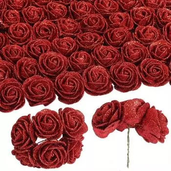 120 шт. 4,5 см искусственные цветы пенопластовые блестящие розы блестящие пенопластовые розы со стеблями для самостоятельной свадьбы домашней вечеринки Дня святого Валентина Дня матери 120 Pcs золотой