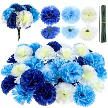 120 шт. искусственных гвоздик со стеблями и листьями, вечноцветущая шелковая гвоздика