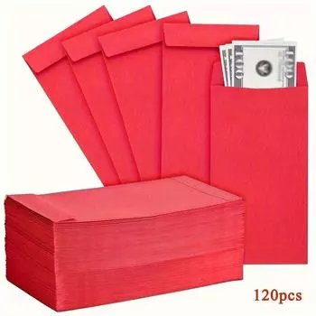 120 шт. красных конвертов размером 16x8 см. Можно использовать для свадебных подарков и хранения писем. 120pcs
