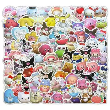 120 штук наклеек Sanrio с изображением персонажей аниме, набор наклеек из ПВХ, украшения своими руками, стильные наклейки для ноутбуков, наклейки Moe Goods, периферийная картинка-паста